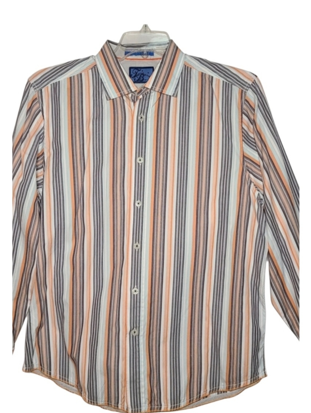Tommy Bahama Denim Men's L Orange Charcoal Stripe Cotton LS Button Down